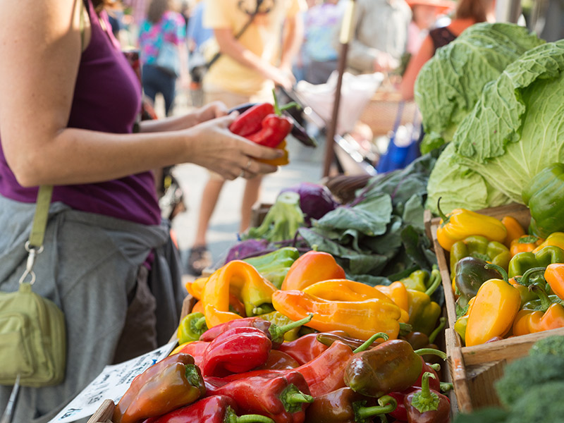Fresh local produce and shoppers at the Benicia Certified Farmers Market on First Street